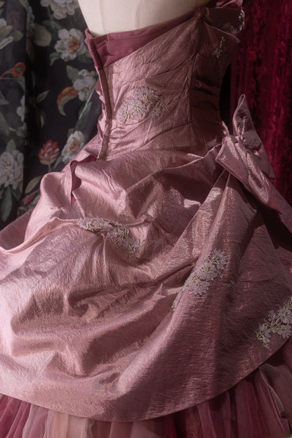 Elegant Ball Gown Strapless Pink With Lace Tulle Taffeta Long Quince Dress Quinceanera Dresses Formal Birthday Outfits RB8073