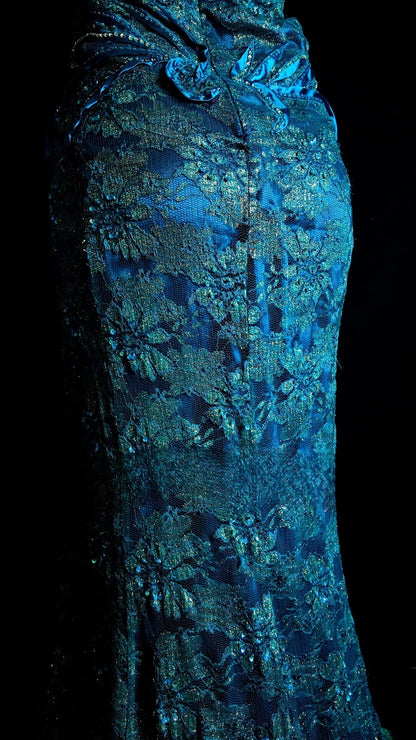 Lace Prom Dress Inspo Mermaid Sweetheart Blue Lace Modest With Beading Formal Party Gown RB9852