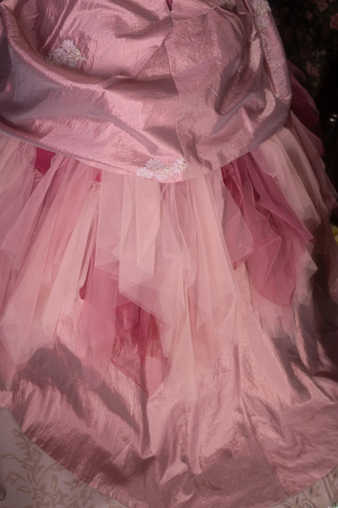 Elegant Ball Gown Strapless Pink With Lace Tulle Taffeta Long Quince Dress Quinceanera Dresses Formal Birthday Outfits RB8073
