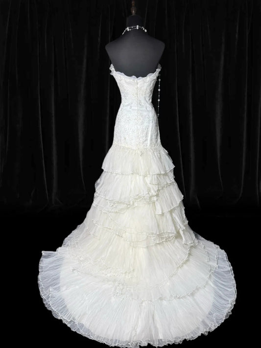 Dream Long Wedding Gowns 70s Unique Dresses Mermaid Sweetheart Bohemian Style for Bride With Lace Fitted Petite/Plus Size Bridal Dress AS051