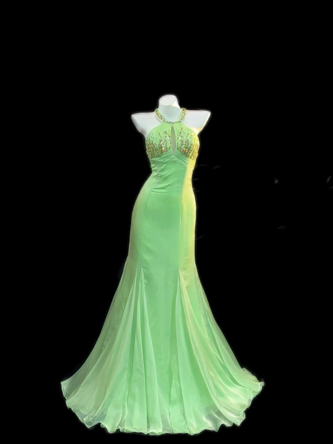 Vintage Prom Dresses Mermaid Halter Sleeveless Green Chiffon Backless Long Evening Formal Outfits RB3453