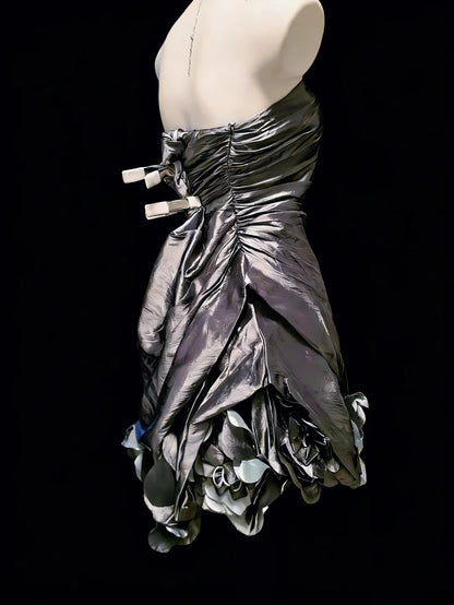 Vintage Sheath Strapless Grey Taffeta Hoco Gowns Short Birthday Dress Homecoming Dresses Hoco Gown AS051