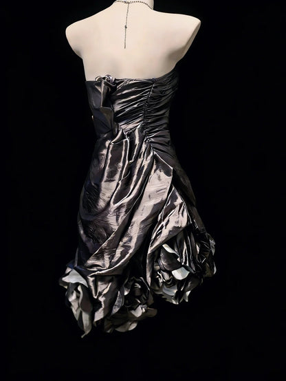 Vintage Sheath Strapless Grey Taffeta Hoco Gowns Short Birthday Dress Homecoming Dresses Hoco Gown AS051