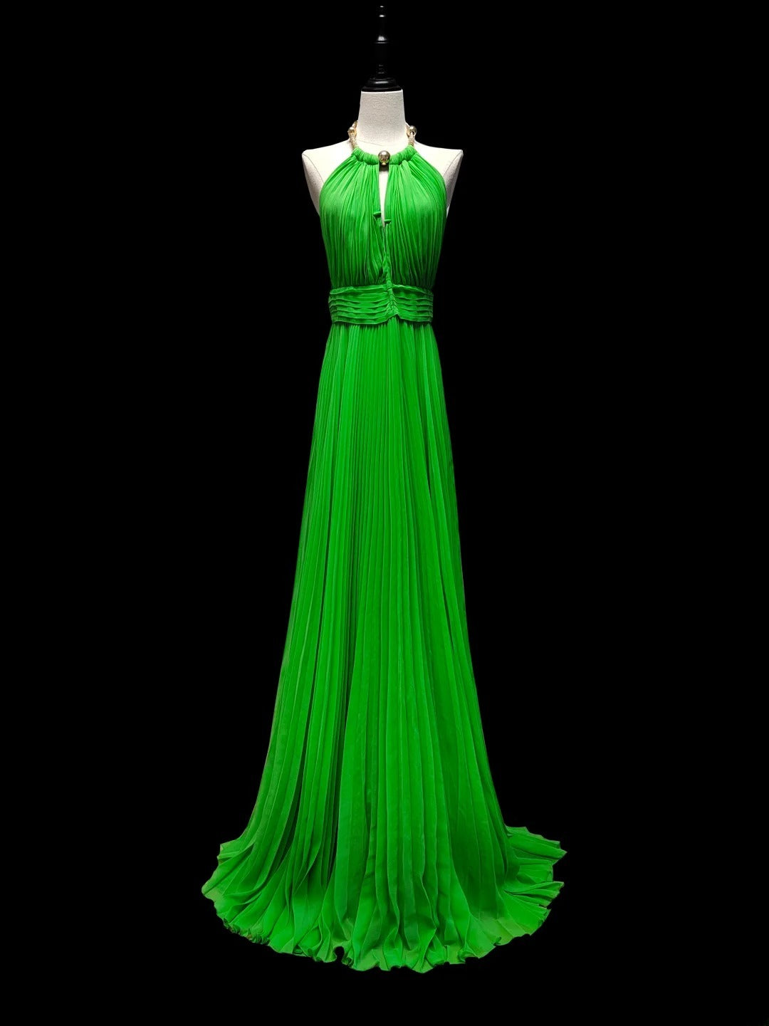 Modest A line Halter Green Chiffon Pleated Chiffon Backless Long Evening Dresses Inspo Senior Night Dance Prom Dress AS051