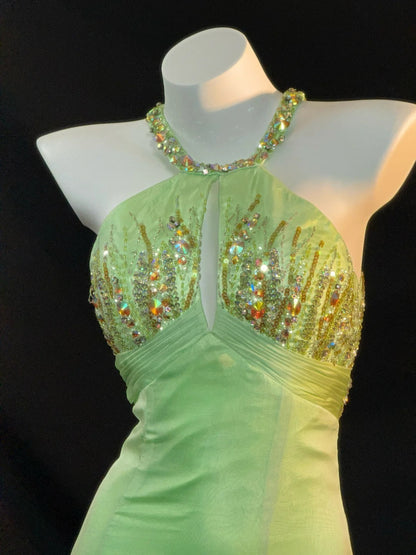 Vintage Prom Dresses Mermaid Halter Sleeveless Green Chiffon Backless Long Evening Formal Outfits RB3453
