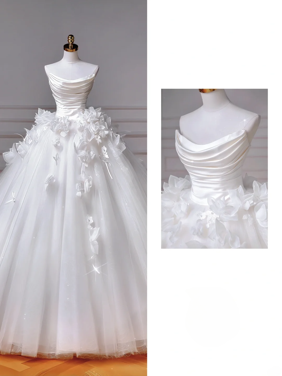 Timeless Wedding Dresses Ball Gown Strapless Satin Tulle Pleated Brides Dress Style For Brides With Corset Fitted Long Bridal Gowns AQ052