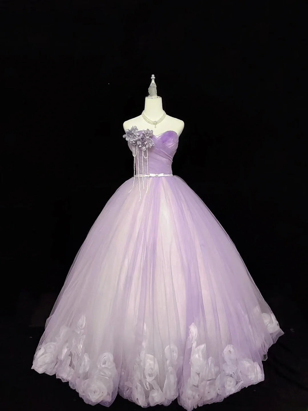 Sweet Ball Gown Sweetheart Lilac Tulle With Flowers Quince Dress Voluminous Sweet 16 Sweet Sixteen Outfits Vestido de RB7423