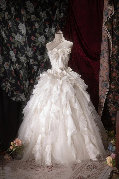 Elegant Ball Gown Strapless White Satin With Bow-knot Long Quince Dress Quinceanera Dresses Formal Birthday Outfits RB8075