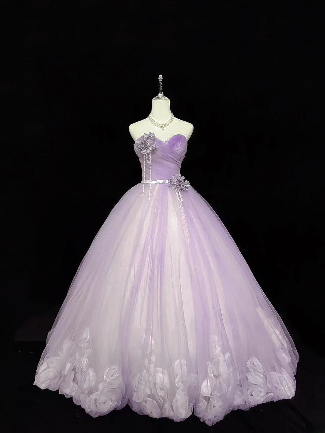 Sweet Ball Gown Sweetheart Lilac Tulle With Flowers Quince Dress Voluminous Sweet 16 Sweet Sixteen Outfits Vestido de RB7423