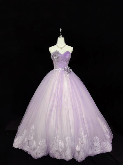 Sweet Ball Gown Sweetheart Lilac Tulle With Flowers Quince Dress Voluminous Sweet 16 Sweet Sixteen Outfits Vestido de RB7423