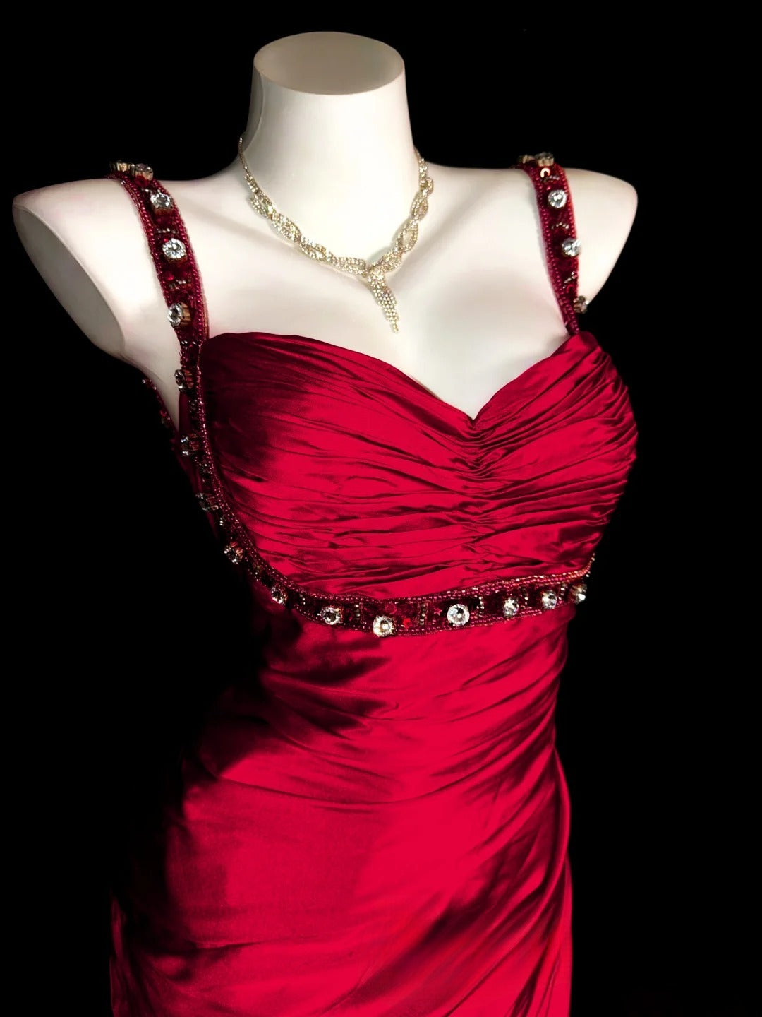 Red Prom Dress Mermaid Backless Spaghetti Straps Modest Floor Length Formal Party Gown RB9854
