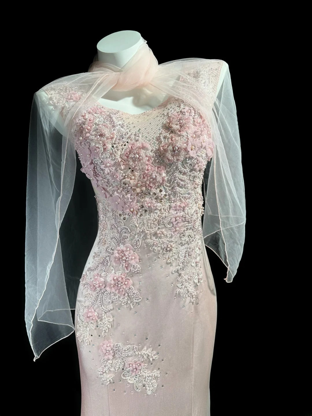 Sparkly Prom Dresses Mermaid V Neck Pink With Lace Beading Long Evening Formal Outfits RB5859
