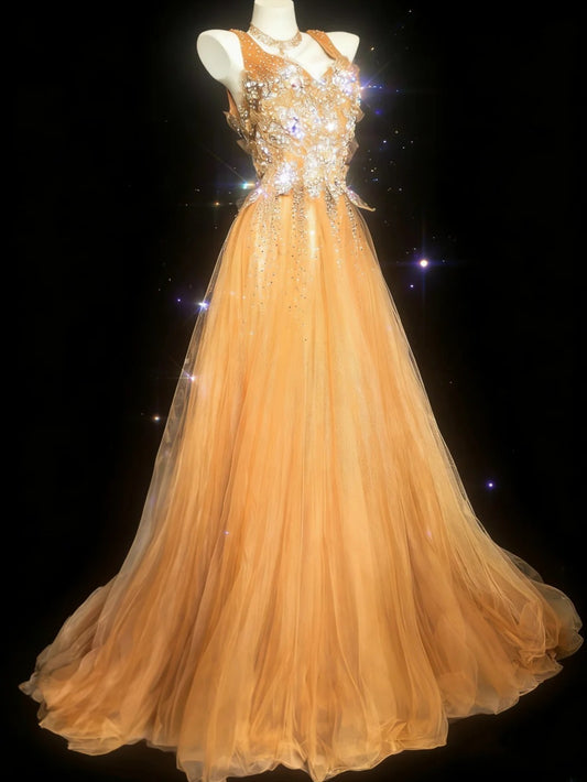 Retro Classy Ball Gown Sweetheart Orange Tulle Sleeveless For Women Long Prom Dresses Senior High School 21st Birthday Outfits AS052