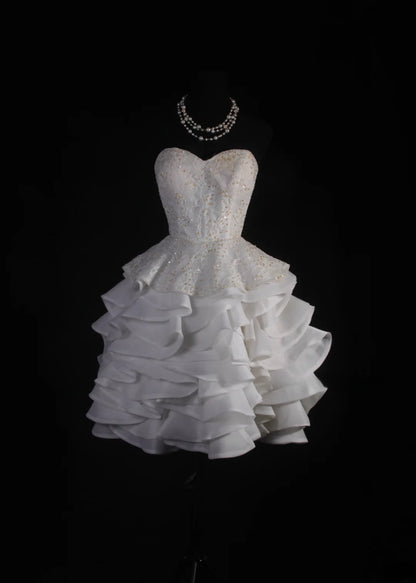 Cute Ball Gown Sweetheart White Satin With Lace Short 18th Birthday Dress Homecoming Dresses Cocktail Gown AS052