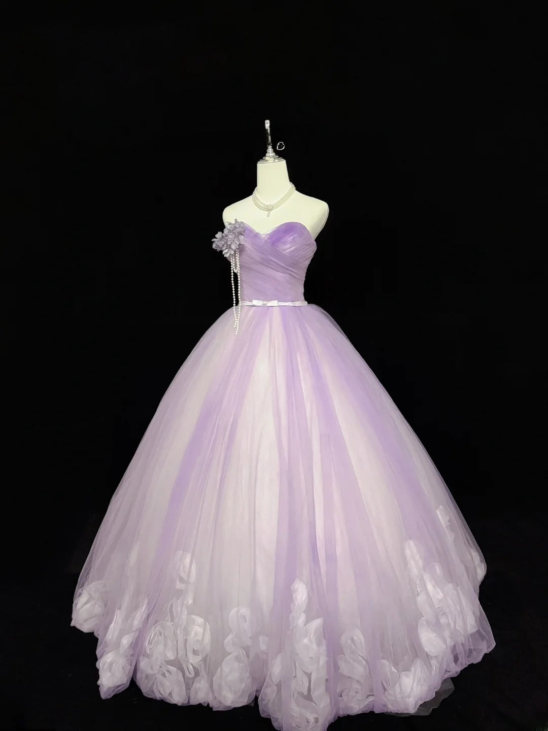 Sweet Ball Gown Sweetheart Lilac Tulle With Flowers Quince Dress Voluminous Sweet 16 Sweet Sixteen Outfits Vestido de RB7423