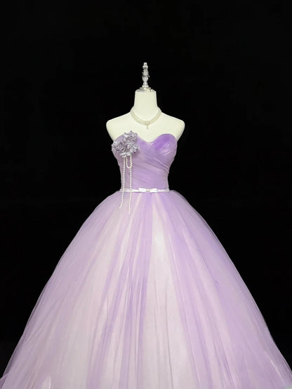 Sweet Ball Gown Sweetheart Lilac Tulle With Flowers Quince Dress Voluminous Sweet 16 Sweet Sixteen Outfits Vestido de RB7423