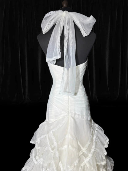 Timeless Long Wedding Gowns 70s Ideas Classy Halter Dresses Mermaid Bohemian Style for Bride With Fitted Pleated Tiered Bridal Gown AS053