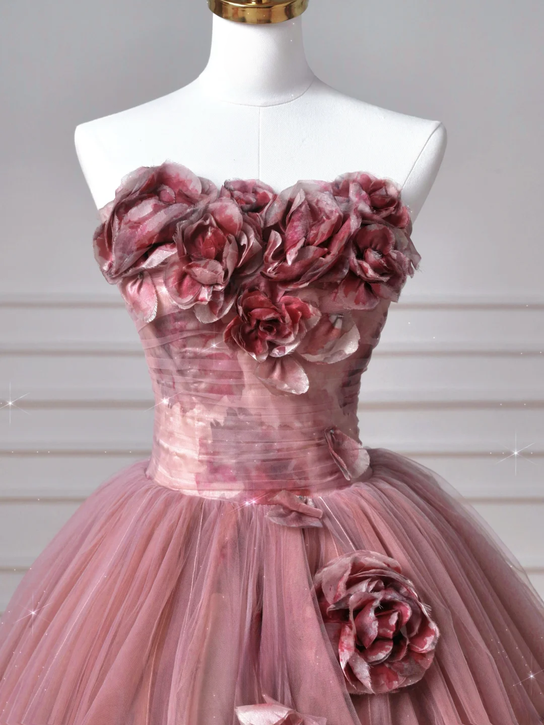 Modest Senior Prom Dresses High Schools Inspiration Ball Gown Strapless Floral Pink Semi Formal Grad Long Prom Dress AQ053