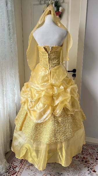 Princess Sweet 16 Dresses Long Strapless Yellow With Ruffled Ball Gown Sweet Sixteen Birthday Gown RC0423