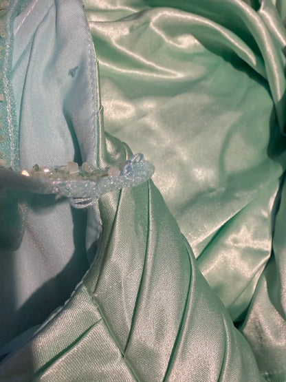 Elegant Mermaid V Neck Green Satin With Beading Long Prom Dresses Formal Outfit Evening Night Dress RB8076