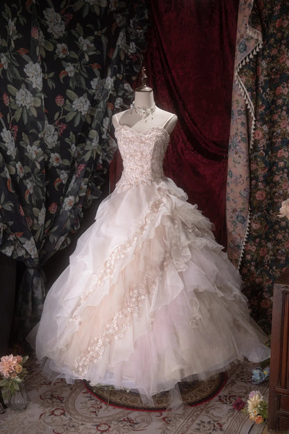 Elegant Ball Gown Spaghetti Straps Pink Tulle With Tiered Layers Long Quince Dress Quinceanera Dresses Formal Birthday Outfits RB8077
