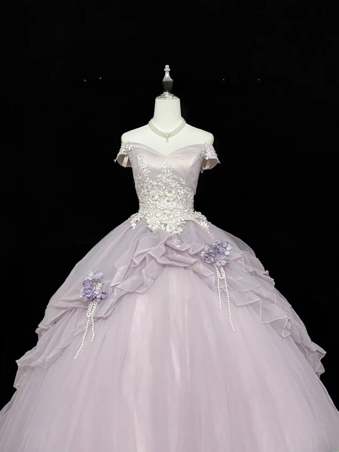 Classy Ball Gown Off The Shoulder Lilac Tulle With Appliqued Quince Dress Voluminous Sweet 16 Quinceanera Dresses Vestido de RB7425
