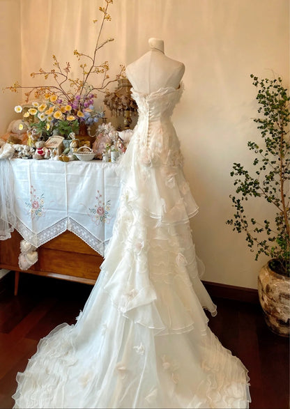 Wedding Dresses Elegant Mermaid Strapless Chiffon Bridal Gown White Floor Length for Wedding Ceremony RB9041