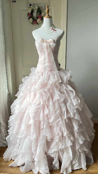 Princess Sweet 16 Dresses Long Sweetheart Pink With Tiered Layers Ball Gown Sweet Sixteen Party Birthday Gown RC0424