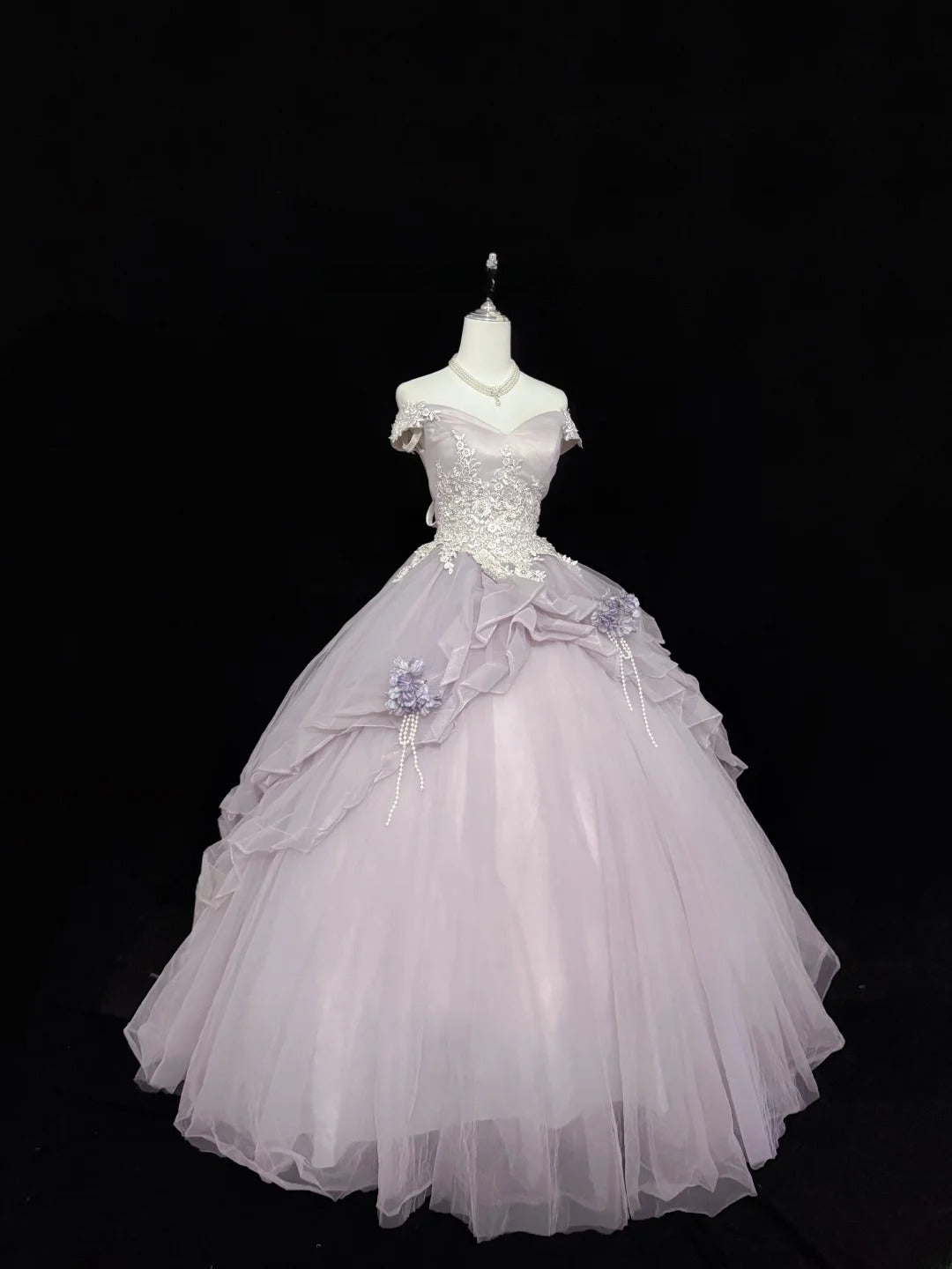 Classy Ball Gown Off The Shoulder Lilac Tulle With Appliqued Quince Dress Voluminous Sweet 16 Quinceanera Dresses Vestido de RB7425