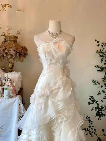 Wedding Dresses Elegant Mermaid Strapless Chiffon Bridal Gown White Floor Length for Wedding Ceremony RB9041