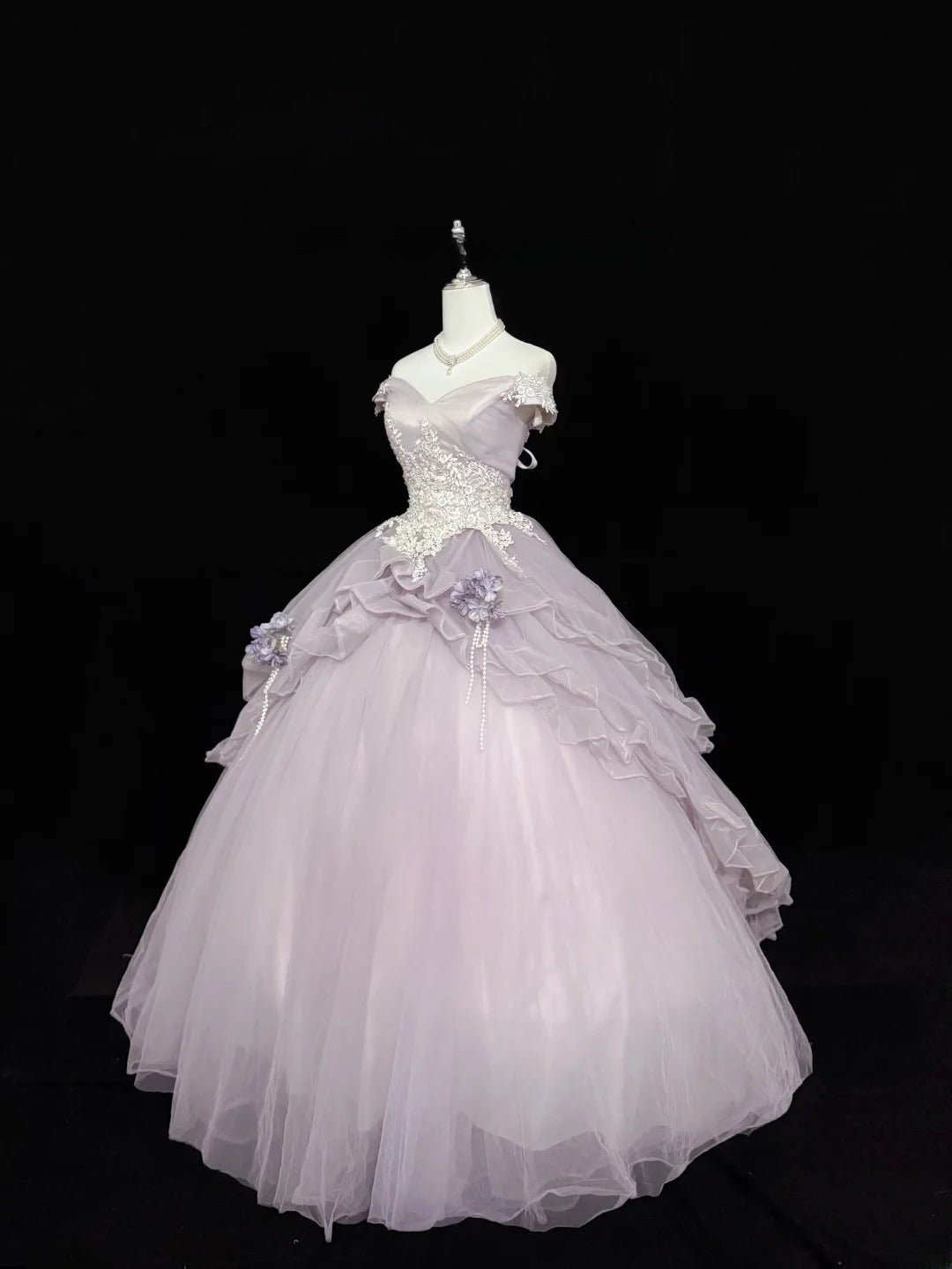 Classy Ball Gown Off The Shoulder Lilac Tulle With Appliqued Quince Dress Voluminous Sweet 16 Quinceanera Dresses Vestido de RB7425
