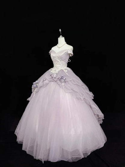 Classy Ball Gown Off The Shoulder Lilac Tulle With Appliqued Quince Dress Voluminous Sweet 16 Quinceanera Dresses Vestido de RB7425