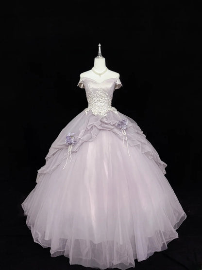 Classy Ball Gown Off The Shoulder Lilac Tulle With Appliqued Quince Dress Voluminous Sweet 16 Quinceanera Dresses Vestido de RB7425