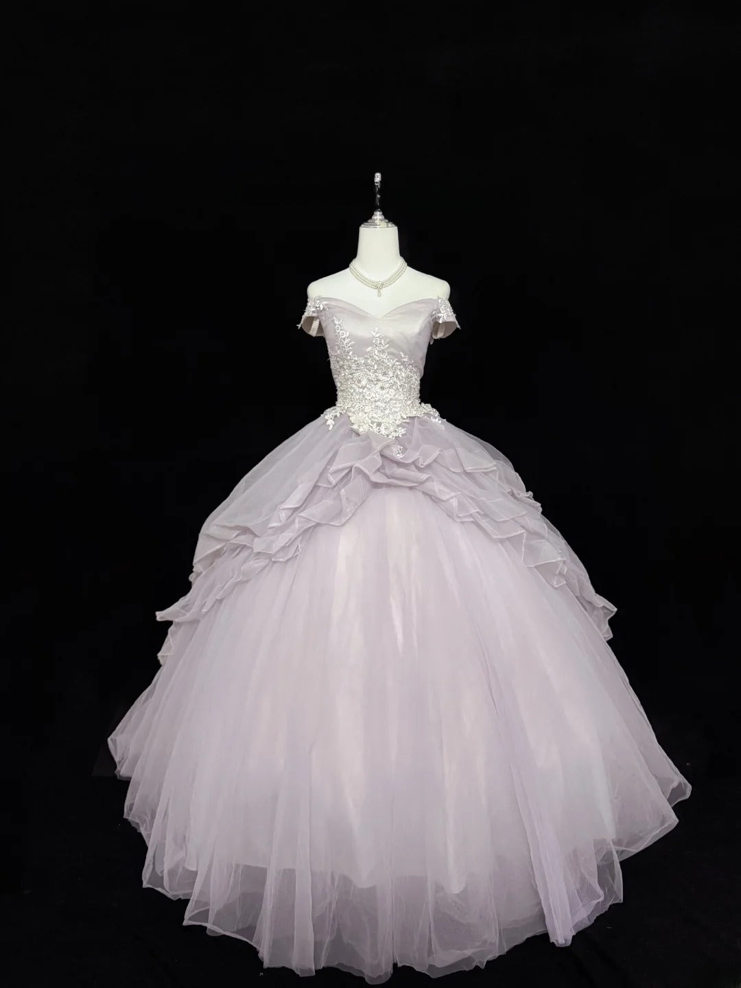 Classy Ball Gown Off The Shoulder Lilac Tulle With Appliqued Quince Dress Voluminous Sweet 16 Quinceanera Dresses Vestido de RB7425