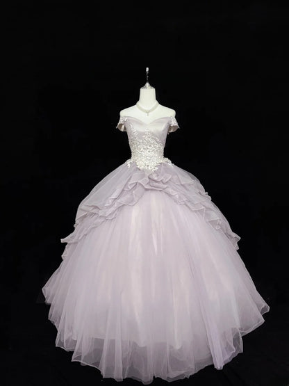 Classy Ball Gown Off The Shoulder Lilac Tulle With Appliqued Quince Dress Voluminous Sweet 16 Quinceanera Dresses Vestido de RB7425