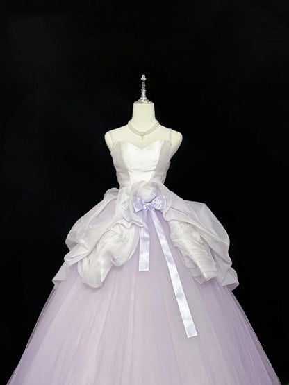 Sweet Ball Gown Spaghetti Straps Lilac Tulle With Bow Quince Dress Voluminous Sweet 16 Sweet Sixteen Outfits Vestido de RB7426