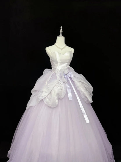 Sweet Ball Gown Spaghetti Straps Lilac Tulle With Bow Quince Dress Voluminous Sweet 16 Sweet Sixteen Outfits Vestido de RB7426