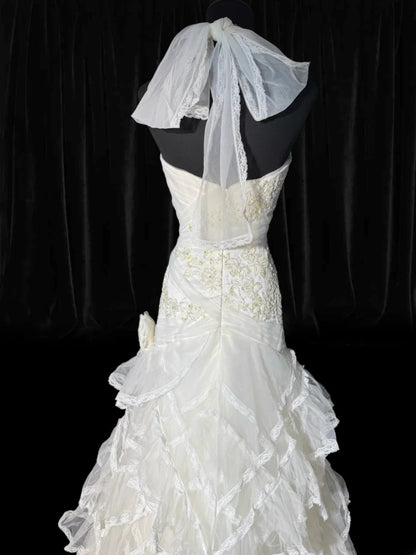 Timeless Long Wedding Gowns 70s Ideas Classy Halter Dresses Mermaid Bohemian Style for Bride With Fitted Pleated Tiered Bridal Gown AS055