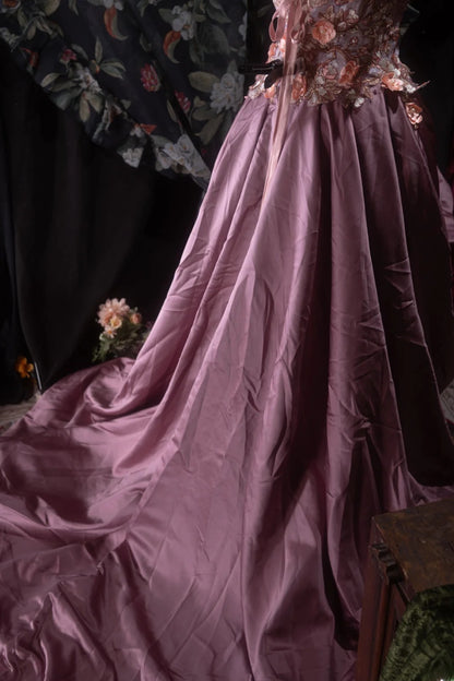 Elegant High Low Sweetheart Satin Lilac With Lace Long Prom Dresses Formal Outfit Evening Night Dress RB8078