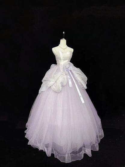 Sweet Ball Gown Spaghetti Straps Lilac Tulle With Bow Quince Dress Voluminous Sweet 16 Sweet Sixteen Outfits Vestido de RB7426