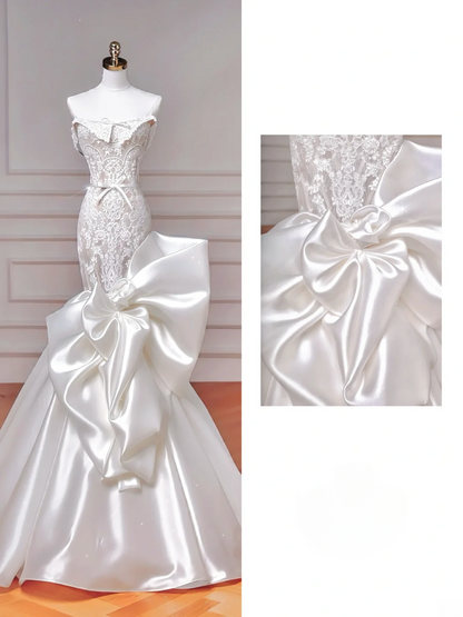Timeless Wedding Dresses Mermaid Strapless White Sleeveless Lace Brides Dress Style For Brides With Corset Fitted Bridal Gowns AQ056