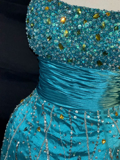 Elegant Sheath Strapless Blue Sequin Party Dress Short Mini 15th Birthday Dresses Hoco Outfits RB3458