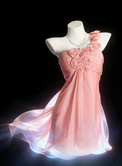 Vintage A Line One Shoulder Pleated Ruffles Cocktail Dress Hoco Gowns Short Homecoming Dresses Hoco Gown AS056