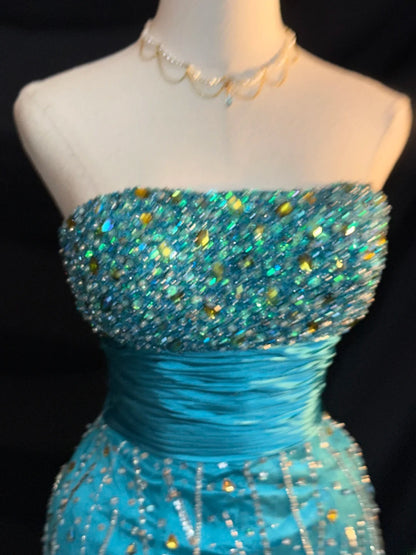 Elegant Sheath Strapless Blue Sequin Party Dress Short Mini 15th Birthday Dresses Hoco Outfits RB3458