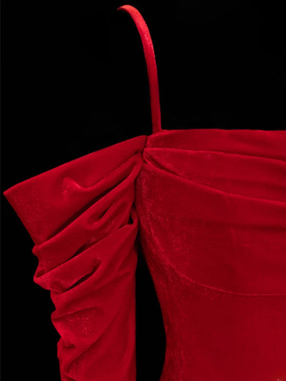 Simple Formal Mermaid Off The Shoulder Red With Slit Ruched Style Impress Long Prom Dresses Party Gowns SA056
