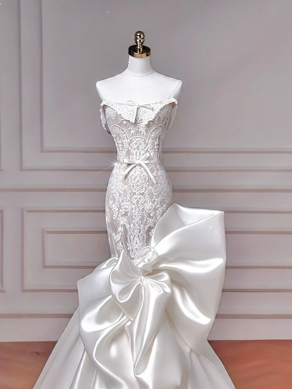 Timeless Wedding Dresses Mermaid Strapless White Sleeveless Lace Brides Dress Style For Brides With Corset Fitted Bridal Gowns AQ056