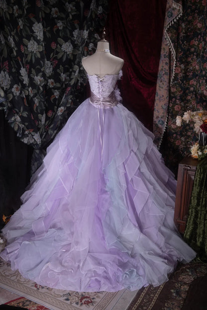 Elegant Ball Gown Strapless Lilac Tulle With Tiered Layers Long Quince Dress Quinceanera Dresses Formal Birthday Outfits RB8079