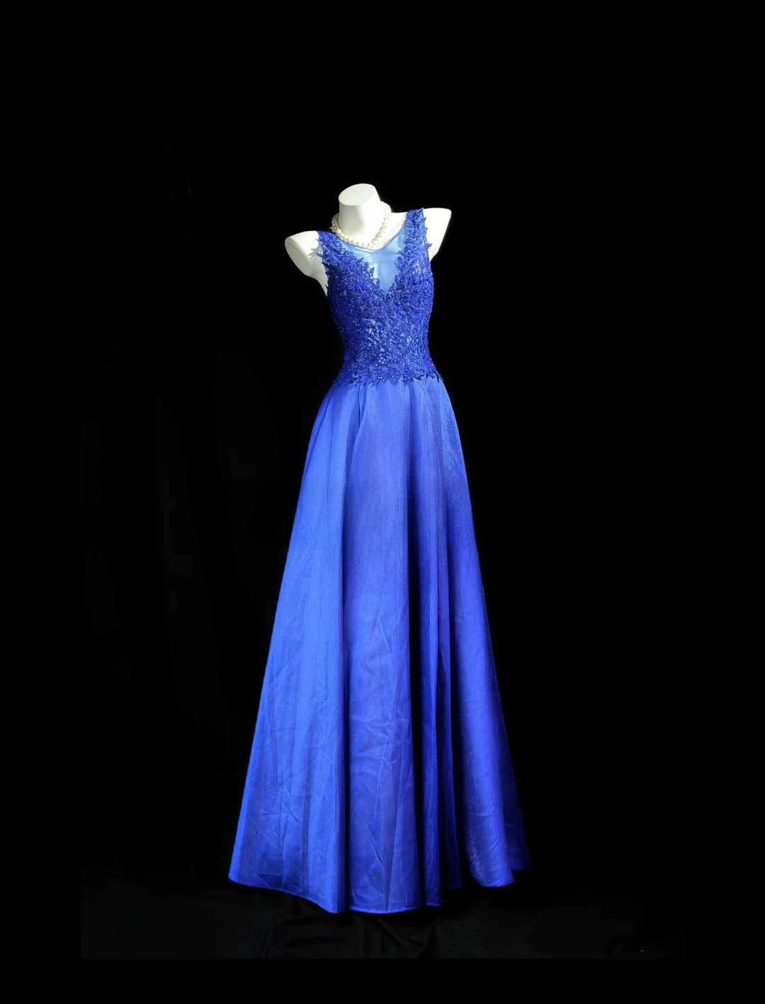 Vintage Prom Dresses A Line Scoop Royal Blue Satin With Lace Long Evening Dress Formal Outfits RB5863