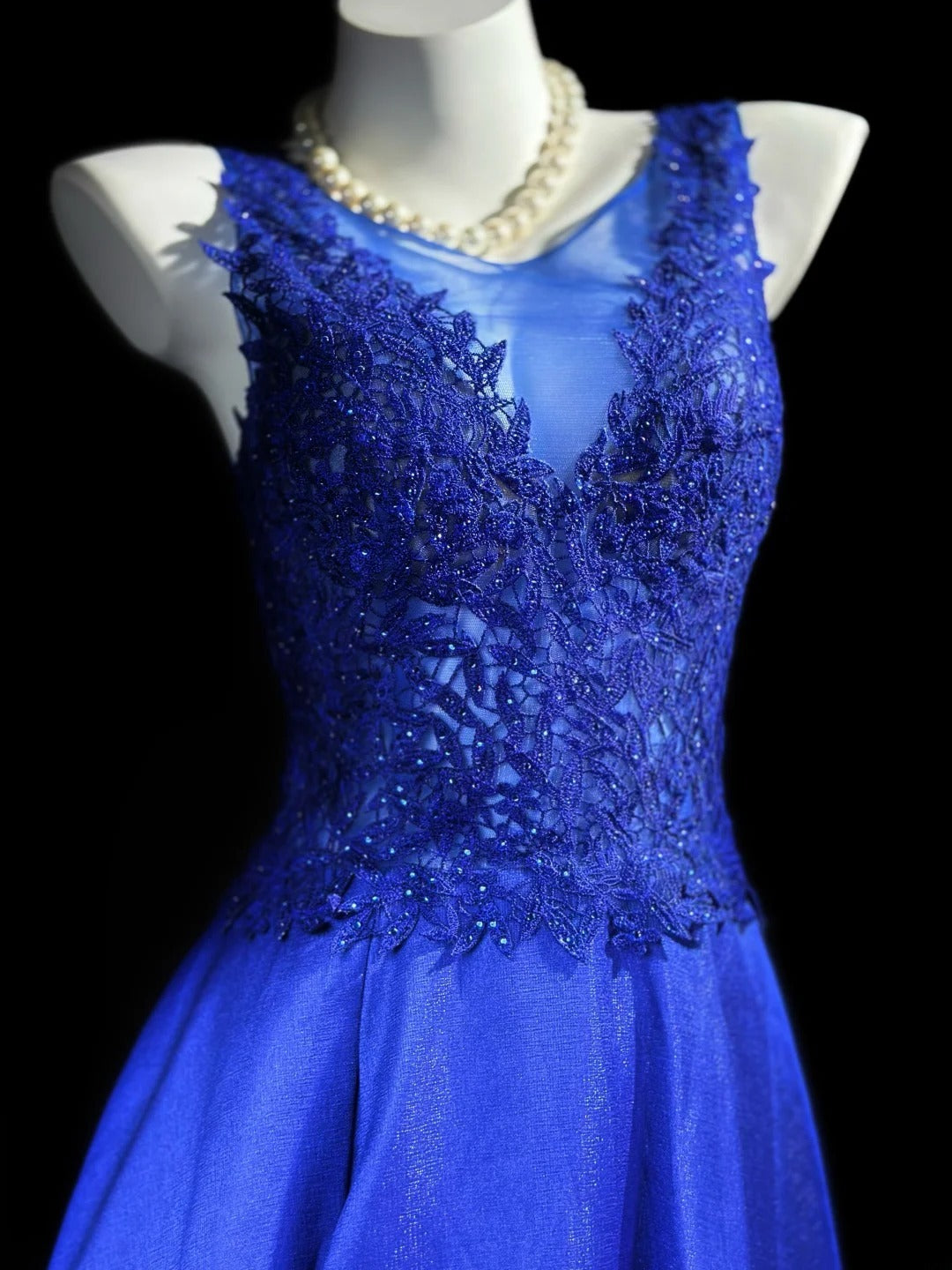 Vintage Prom Dresses A Line Scoop Royal Blue Satin With Lace Long Evening Dress Formal Outfits RB5863