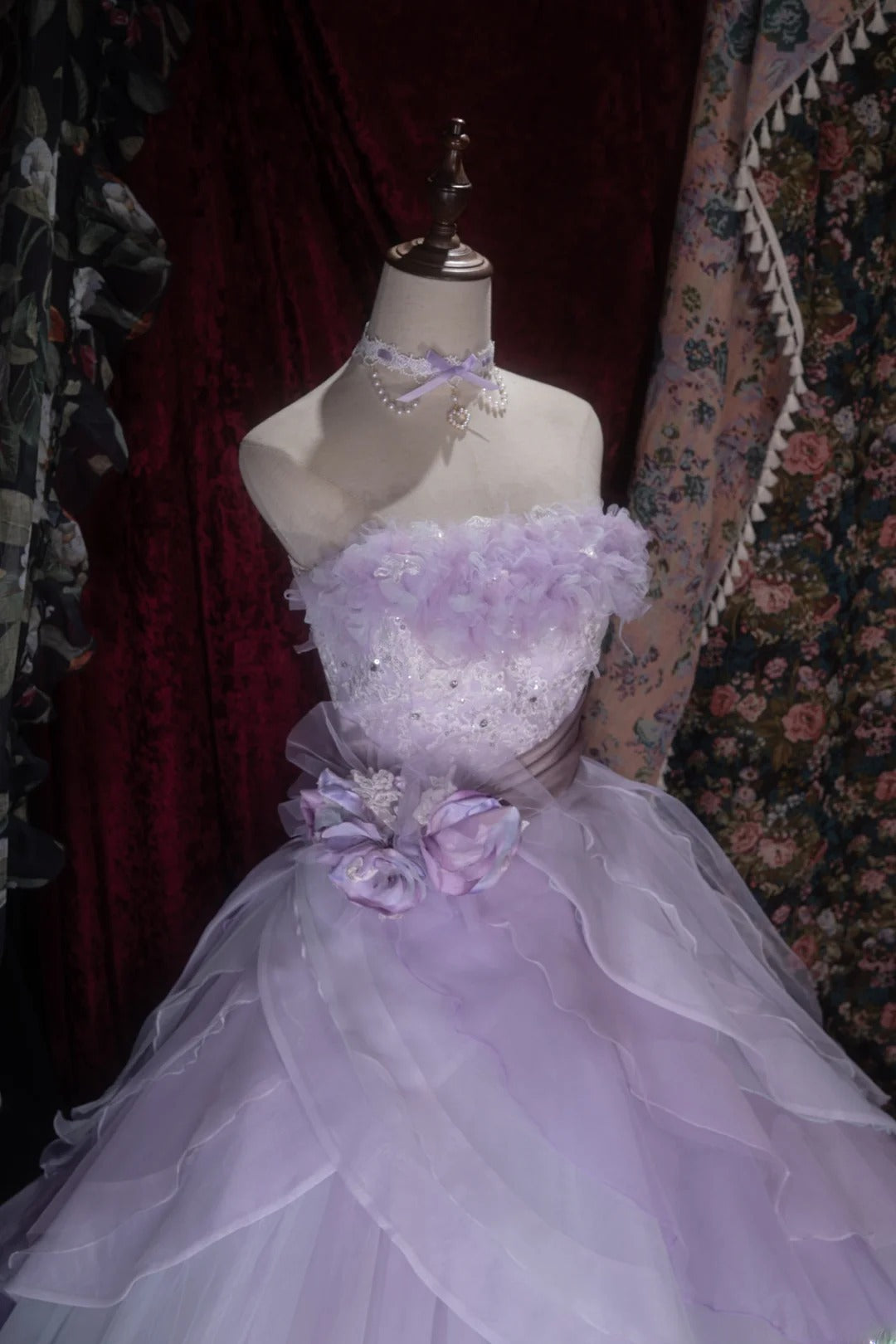 Elegant Ball Gown Strapless Lilac Tulle With Tiered Layers Long Quince Dress Quinceanera Dresses Formal Birthday Outfits RB8079